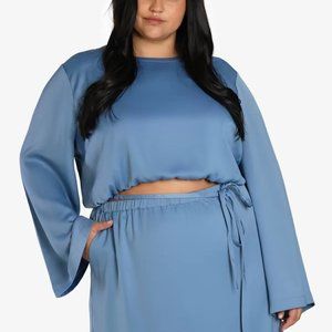 Bar III Nicole Williams English Trendy Plus Size Satin Crop Top, Quiet Harbor